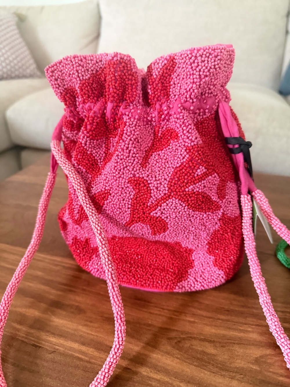 Kate Spade Pink Beaded Drawstring  Bag
